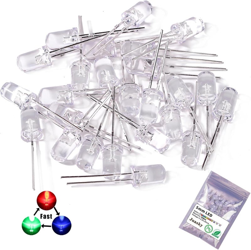 Juasky 150pcs 5mm LED Diode Lights,Light Emitting Diodes,Red LED for Science Experiment DIY Projects (Clear-Fast RGB Flash) - Image 1